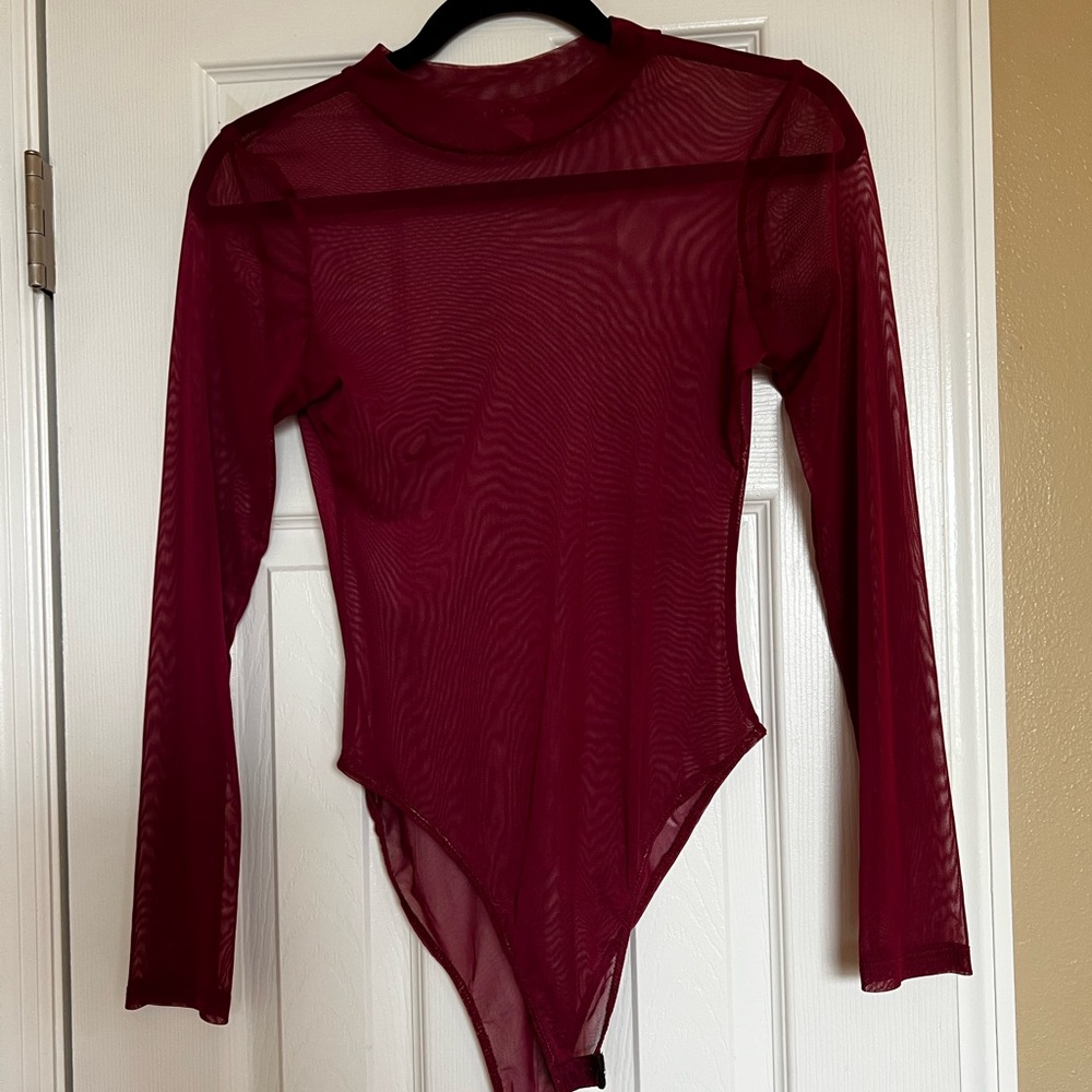 Burgundy sheer bodysuit